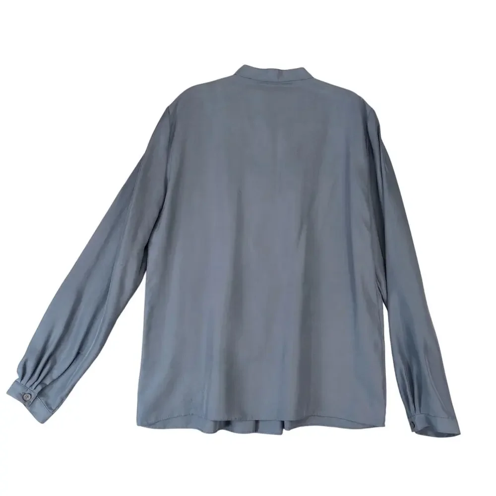 Michael Kors 100%‎ Silk Gray Pleated Blouse Women's 12 Keyhole Neck Long Sleeve
